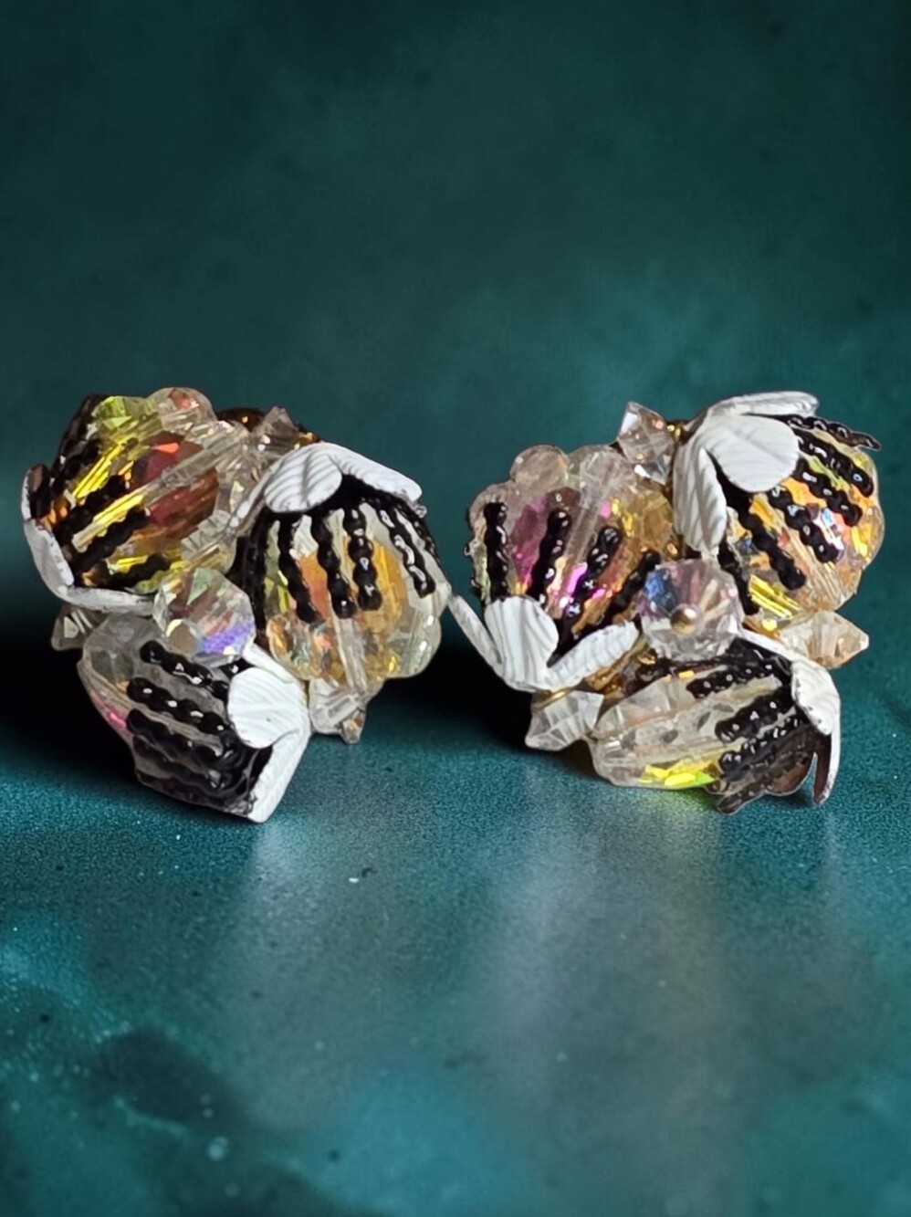 Vendome MCM Vintage Austrian AB Beaded Cluster Earrings - RARE
